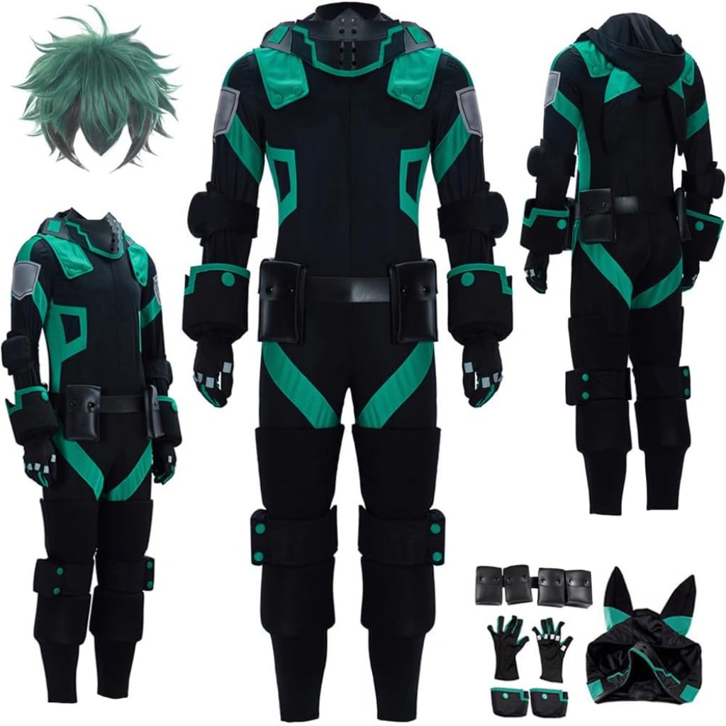 Stylish Men's Costume: Black Green Jumpsuit With Hat & Accessories For Events